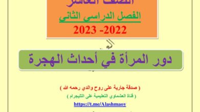 thumbnail of لغة عربية دور المرأة في أحداث الهجرة للصف العاشر الفصل الثاني