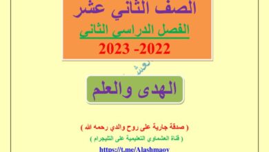 thumbnail of لغة عربية مذكرة العشماوي الهدى والعلم ثاني عشر فصل ثاني