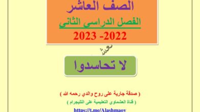thumbnail of لغة عربية مذكرة العشماوي درس لا تحاسدوا للصف العاشر الفصل الثاني