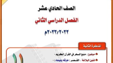 thumbnail of لغة عربية مذكرة المختار [درس منبع السحر في القرآن] للصف الحادي عشر الفصل الثاني