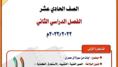 thumbnail of لغة عربية مذكرة المختار موضوع سورة آل عمران حادي عشر فصل ثاني