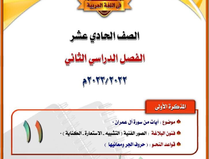 thumbnail of لغة عربية مذكرة المختار موضوع سورة آل عمران حادي عشر فصل ثاني
