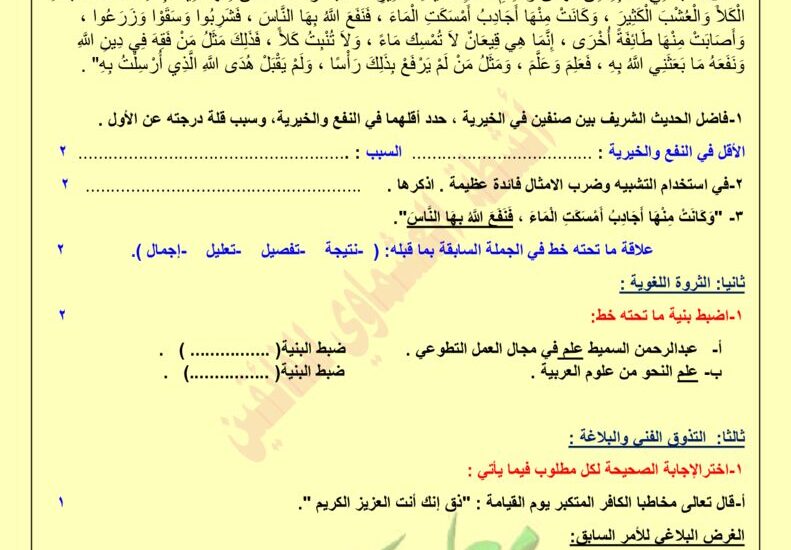 thumbnail of لغة عربية اختبارات متنوعة مذكرة العشماوي للصف الثاني عشر الفصل الثاني