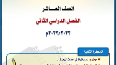 thumbnail of لغة عربية مذكرة المختار درس دور المرأة في احداث الهجرة عاشر فصل ثاني