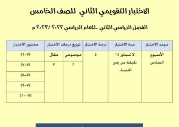 thumbnail of رياضيات الاختبار التقويمي الثاني مع نموذج الاجابة للصف الخامس الفصل الثاني