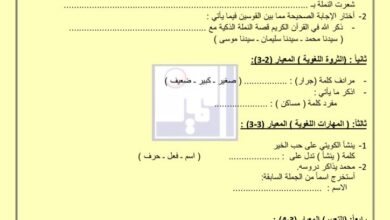 thumbnail of لغة عربية اختبار تجريبي للصف الثالث الفصل الثاني