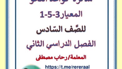 thumbnail of لغة عربية مذكرة قواعد النحو ا. رحاب للصف السادس الفصل الثاني