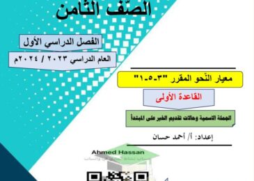 thumbnail of لغة عربية نحو حالات تقديم الخبر على المبتدأ للصف الثامن الفصل الاول
