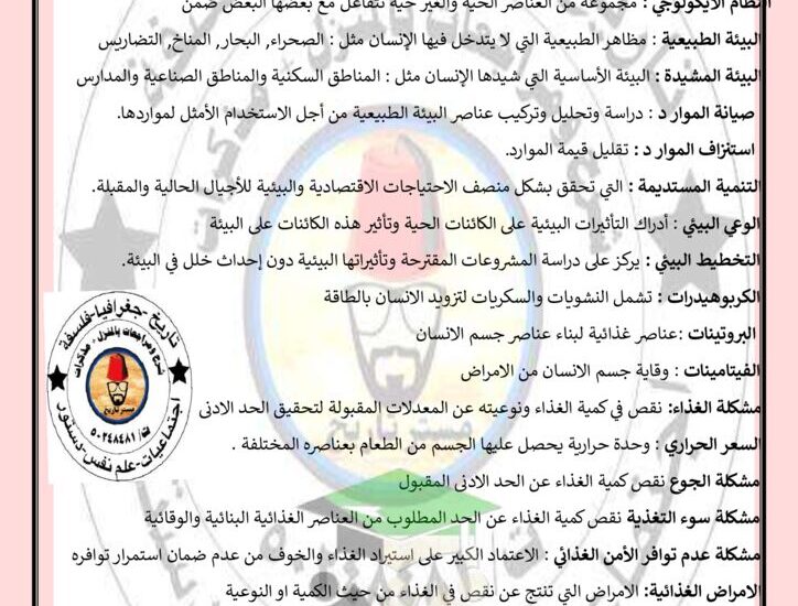 thumbnail of جغرافيا ملخص المفاهيم والتعاريف للصف الثاني عشر الفصل الدراسي الاول