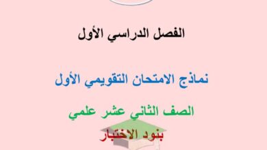 thumbnail of رياضيات نماذج الامتحان التقويمي (1) للصف الثاني عشر علمي الفصل الاول