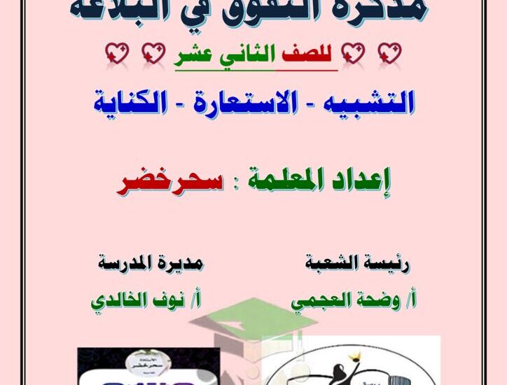 thumbnail of لغة عربية مذكرة التفوق في البلاغة للصف الثاني عشر الفصل الاول