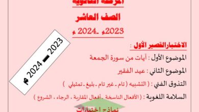thumbnail of لغة عربية مذكرة المعالي شرح الاختبار القصير للصف العاشر الفصل الاول