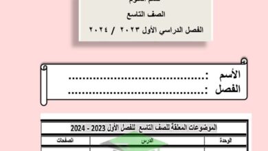 thumbnail of اوراق عمل علوم مدرسة الرفعة النموذجية للصف التاسع الفصل الاول
