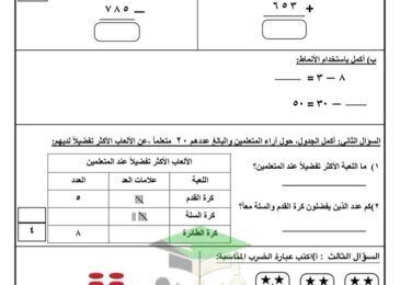 thumbnail of رياضيات اختبار تجريبي مدرسة مريم عبدالملك للصف الثالث الفصل الدراسي الاول