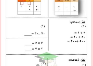 thumbnail of رياضيات ورقة عمل مدرسة عثمان بن عفان للصف الثالث الفصل الاول