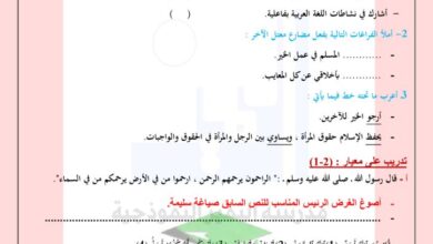 thumbnail of لغة عربية اوراق عمل مدرسة التميز للصف السابع الفصل الاول