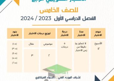 thumbnail of رياضيات نماذج اختبارات تقويمية (4) محلولة للصف الخامس الفصل الاول