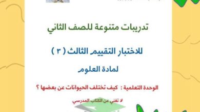 thumbnail of علوم نماذج الاختبار التقييمي الثالث للصف الثاني الفصل الاول