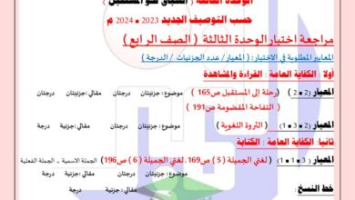 thumbnail of لغة عربية الاختبار التحصيلي الثالث مدرسة التميز للصف الرابع الفصل الاول