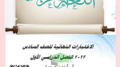 thumbnail of لغة عربية نماذج اختبار نهاية الفترة الدراسية الاولى للصف السادس