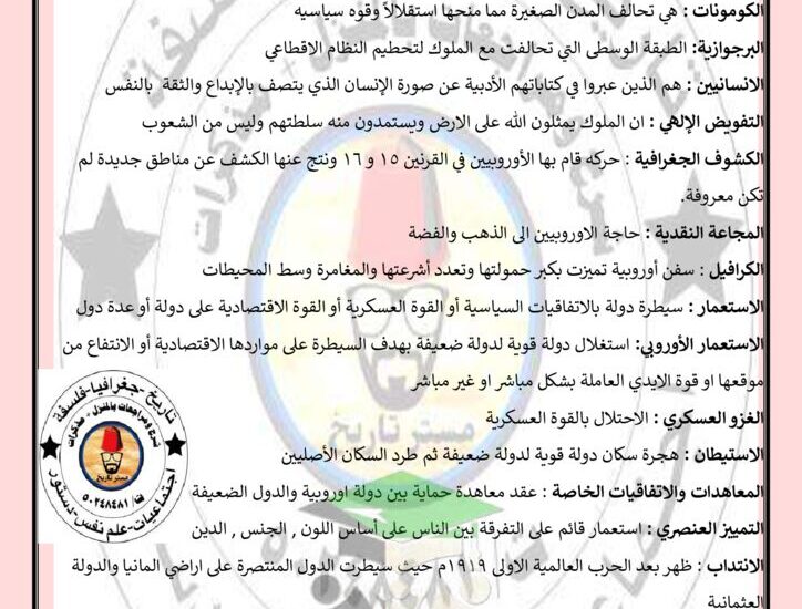 thumbnail of تاريخ ملخص التعاريف الهامة للصف الثاني عشر الفصل الدراسي الاول