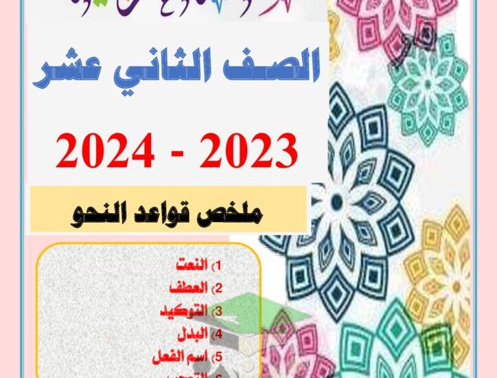 thumbnail of لغة عربية ملخص النحو كامل ا. عاطف جودة للصف الثاني عشر الفصل الاول