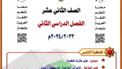 thumbnail of لغة عربية مذكرة المختار [جابر عثرات الكرام] للصف الثاني عشر الفصل الثاني