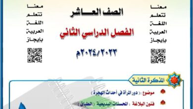 thumbnail of لغة عربية مذكرة المختار [دور المرأة في احداث الهجرة] للصف العاشر الفصل الثاني
