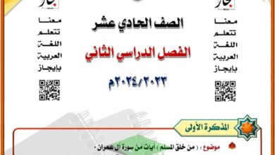 thumbnail of لغة عربية مذكرة المختار من سورة آل عمران للصف الحادي عشر الفصل الثاني