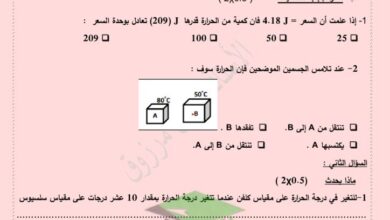 thumbnail of فيزياء نموذج الاختبار القصير (1) للصف الحادي عشر الفصل الدراسي الثاني