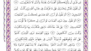 thumbnail of لغة عربية مذكرة آيات من سورة الزمر للصف الثاني عشر الفصل الثاني