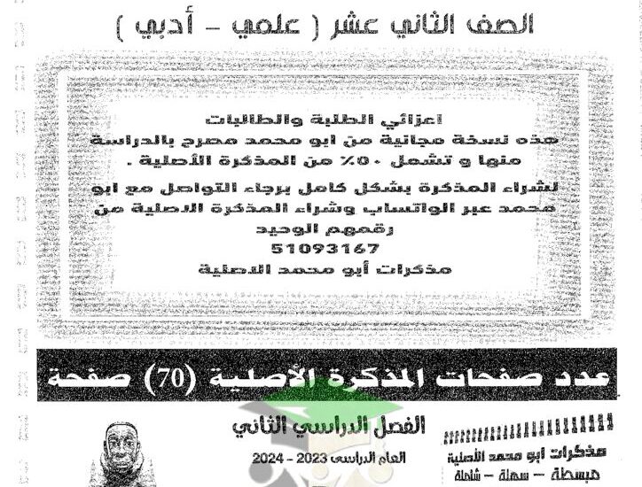 thumbnail of انجليزي مذكرة ابو محمد للصف الثاني عشر الفصل الدراسي الثاني