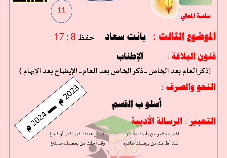 thumbnail of لغة عربية مذكرة المعالي موضوع بانت سعاد للصف الحادي عشر الفصل الثاني