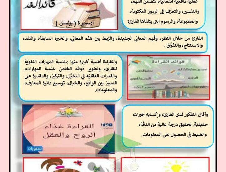 thumbnail of لغة عربية مشروع اهمية القراءة للصف الخامس الفصل الدراسي الثاني