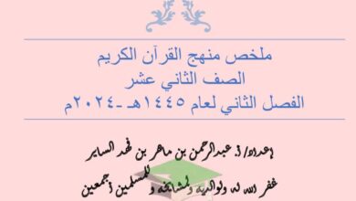 thumbnail of اسلامية ملخص منهج القرآن الكريم للصف الثاني عشر الفصل الثاني
