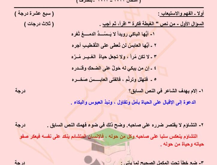 thumbnail of لغة عربية نماذج امتحانات تجريبية محلولة للصف الثاني عشر الفصل الثاني