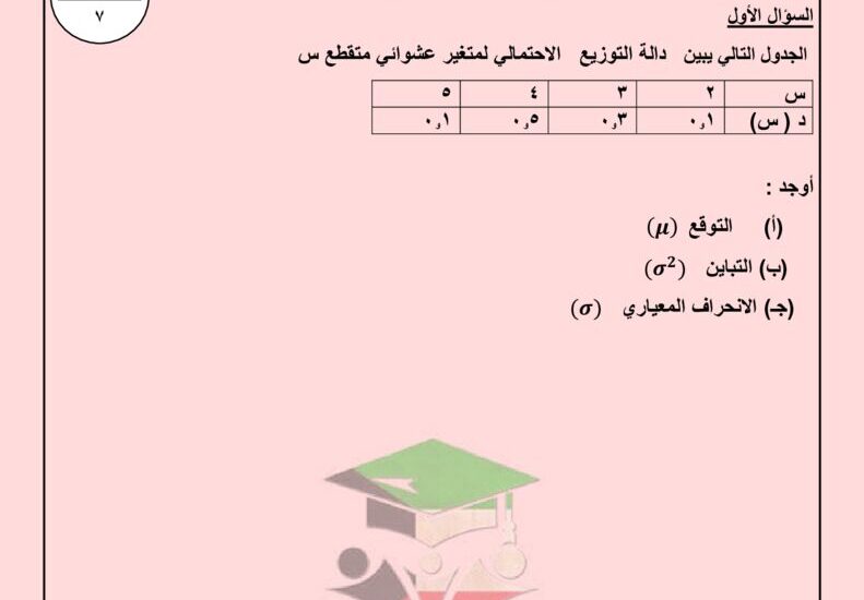 thumbnail of احصاء امتحان تجريبي الجهراء للصف الثاني عشر الفصل الثاني