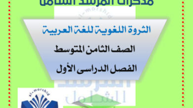 thumbnail of مذكرة لغة عربية الثروة اللغوية للصف الثامن الفصل الأول المرشد الشامل