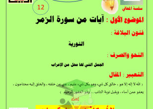 thumbnail of مذكرة آيات من سورة الزمر عربي للصف الثاني عشر الفصل الثاني # أ. حمادة ماهر