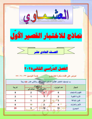 thumbnail of نماذج الاختبار القصير (1) عربي للصف الحادي عشر الفصل الثاني# العشماوي