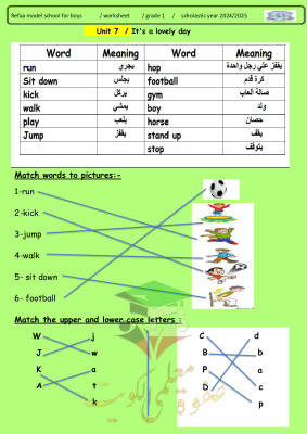 thumbnail of ورقة عمل محلولة انجليزي للصف الأول الابتدائي الفصل الثاني # مدرسة الرفعة النموذجية