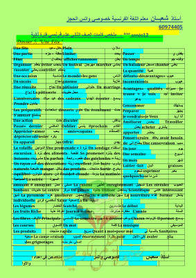 thumbnail of ملخص الكلمات المقررة فرنسية للصف الثاني عشر أدبي الفصل الثاني # أ. شعبان