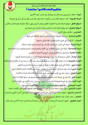 thumbnail of المنهج الجديد اجتماعيات للصف التاسع الفصل الأول مفاهيم مختصرة