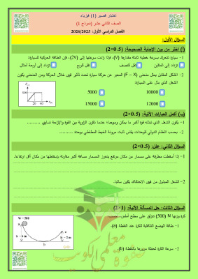 thumbnail of المنهج الجديد فيزياء للصف الثاني عشر علمي الفصل الأول نماذج اختبارات قصيرة(1)
