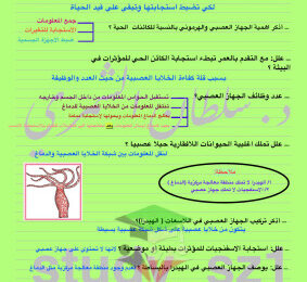 thumbnail of احياء للصف الثاني عشر علمي الفصل الأول ملخص درس الاحساس و الضبط