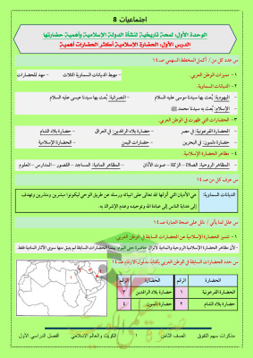 thumbnail of المنهج الجديد اجتماعيات للصف الثامن الفصل الأول ملخص روعة