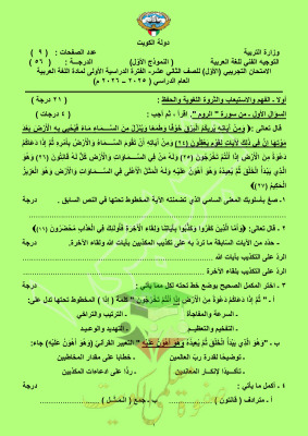 thumbnail of اختبارات تجريبية توجية فني عربي للصف الثاني عشر الفصل الأول