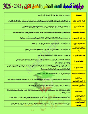 thumbnail of المنهج الجديد كيمياء للصف العاشر الفصل الأول مراجعة شاملة محلولة