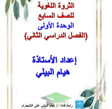 thumbnail of المنهج الجديد مذكرة الثروة اللغوية (الوحدة الأولى) عربي للصف السابع الفصل الثاني ( أ. هيام البيلي)