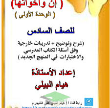 thumbnail of المنهج الجديد مذكرة الحروف الناسخة (أن و أخواتها) عربي للصف السادس الفصل الثاني